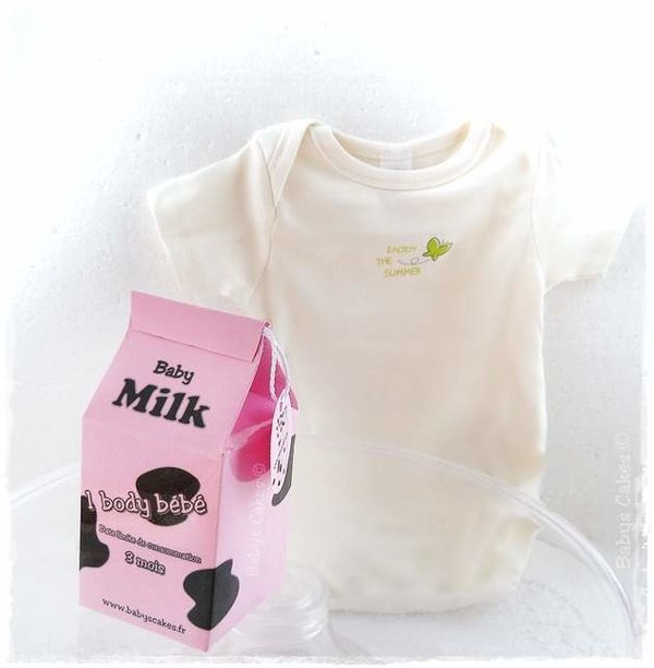 Cadeau de naissance body bio baby milk bébé rose