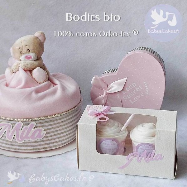 Cadeau de naissance fille duo bodies cupcakes bio
