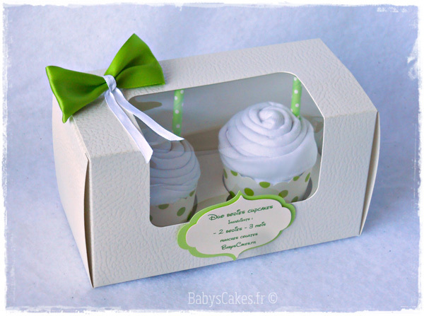 Cadeau baby shower mixte duo bodies cupcakes vert