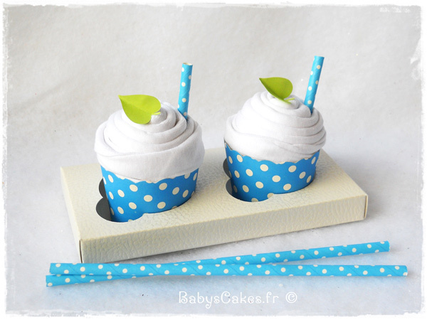 Cadeau naissance jumeaux duo bodies cupcakes bleu