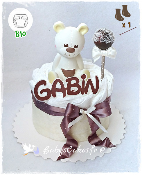 Mini gâteau de couches bio mixte ourson Gabin