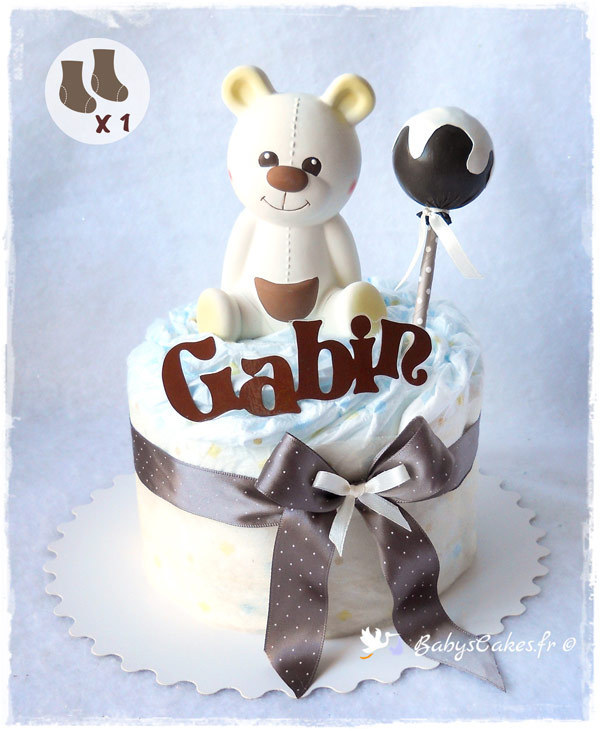 Mini gâteau de couches bio mixte ourson Gabin